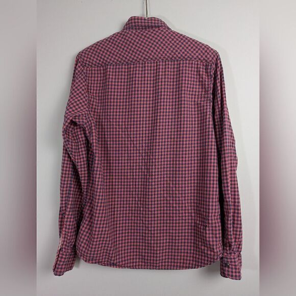 Scotch and soda mens' button shirt plaid dark pink, blue L - Picture 9 of 12